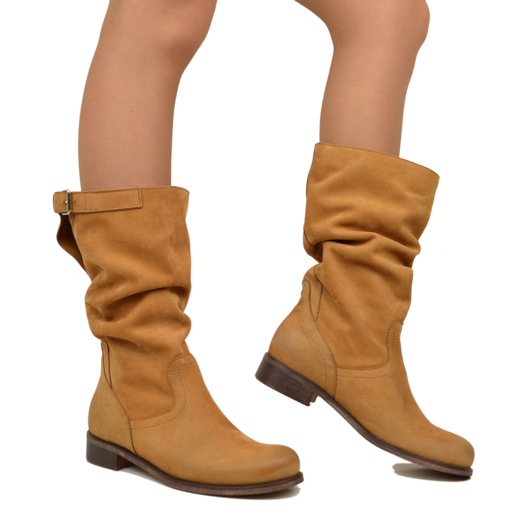 Mid Calf Biker Boots in Vintage Leather - 6