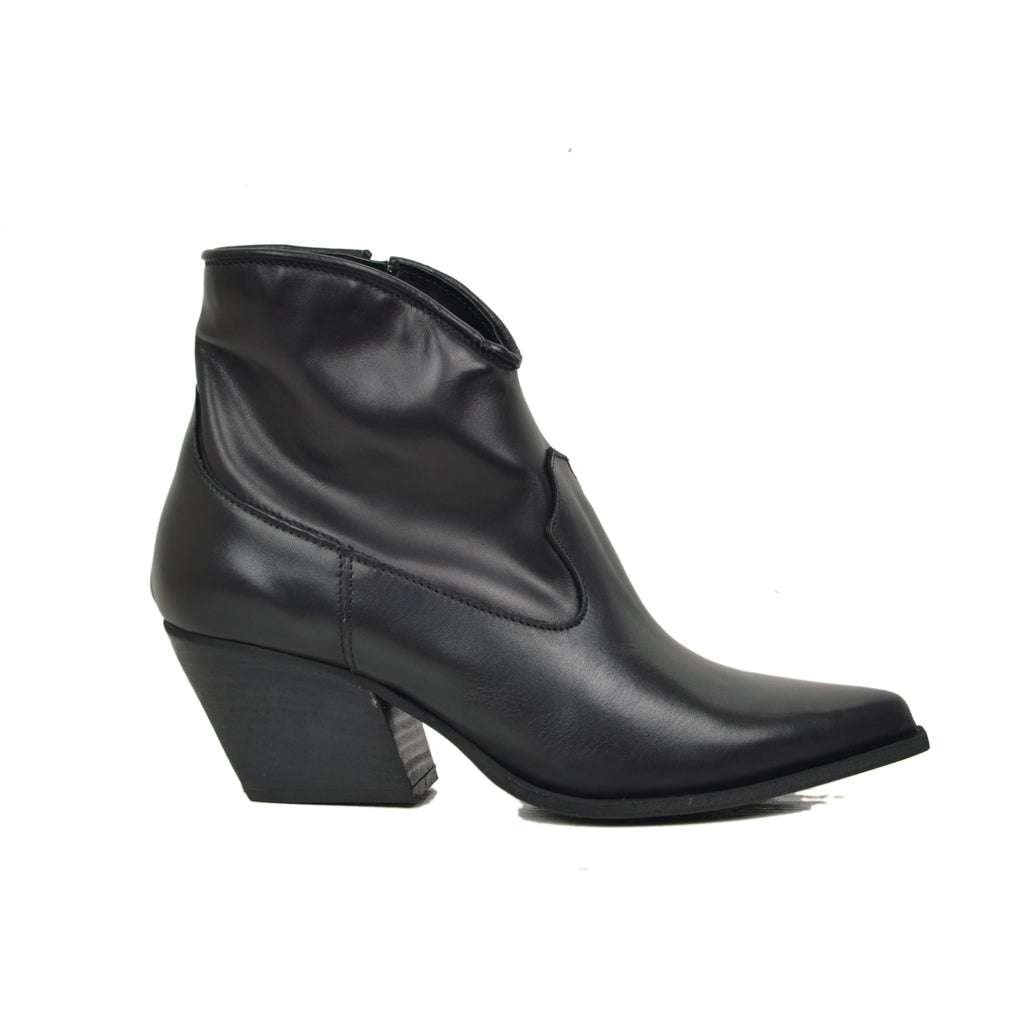 Women's Texanini Ankle Boots in Black Smooth Leather Made in Italy - 3