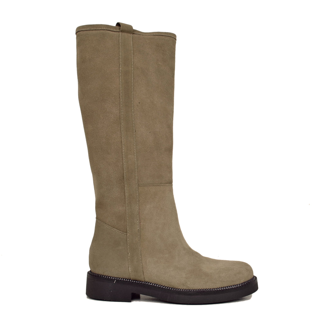 Camperos Taupe Boots in Vintage Suede Leather Made in Italy - 2