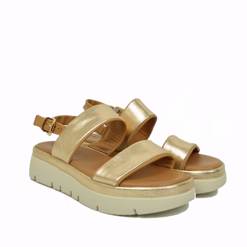 Goldene Damen-Ledersandalen mit Memory-Schaum-Sohle - 2