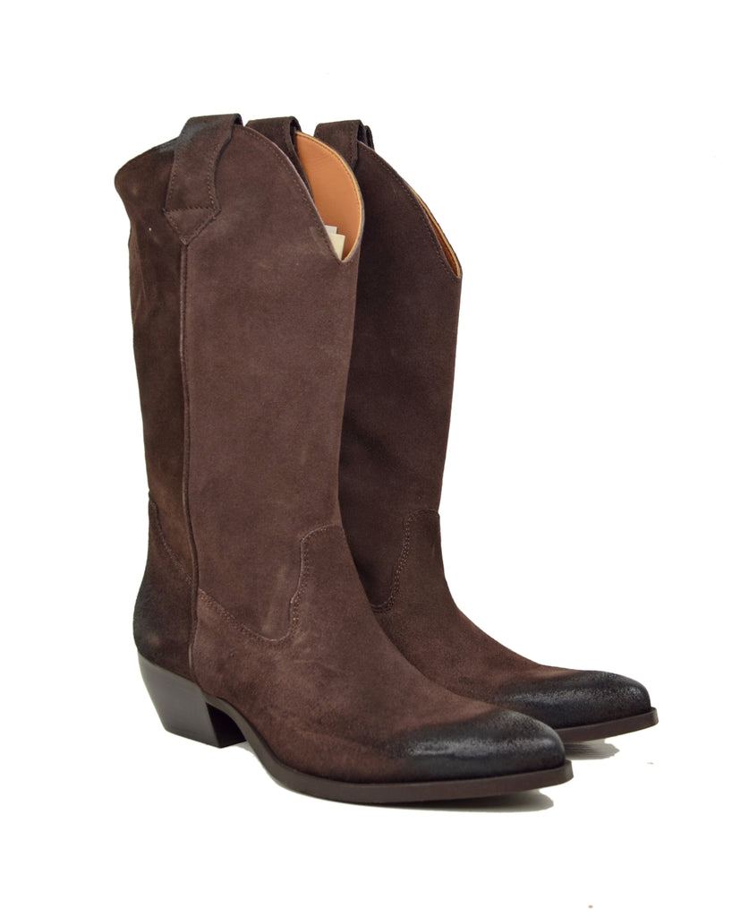 Chocolate Oiled Suede Texan Cowboy Boots - 2