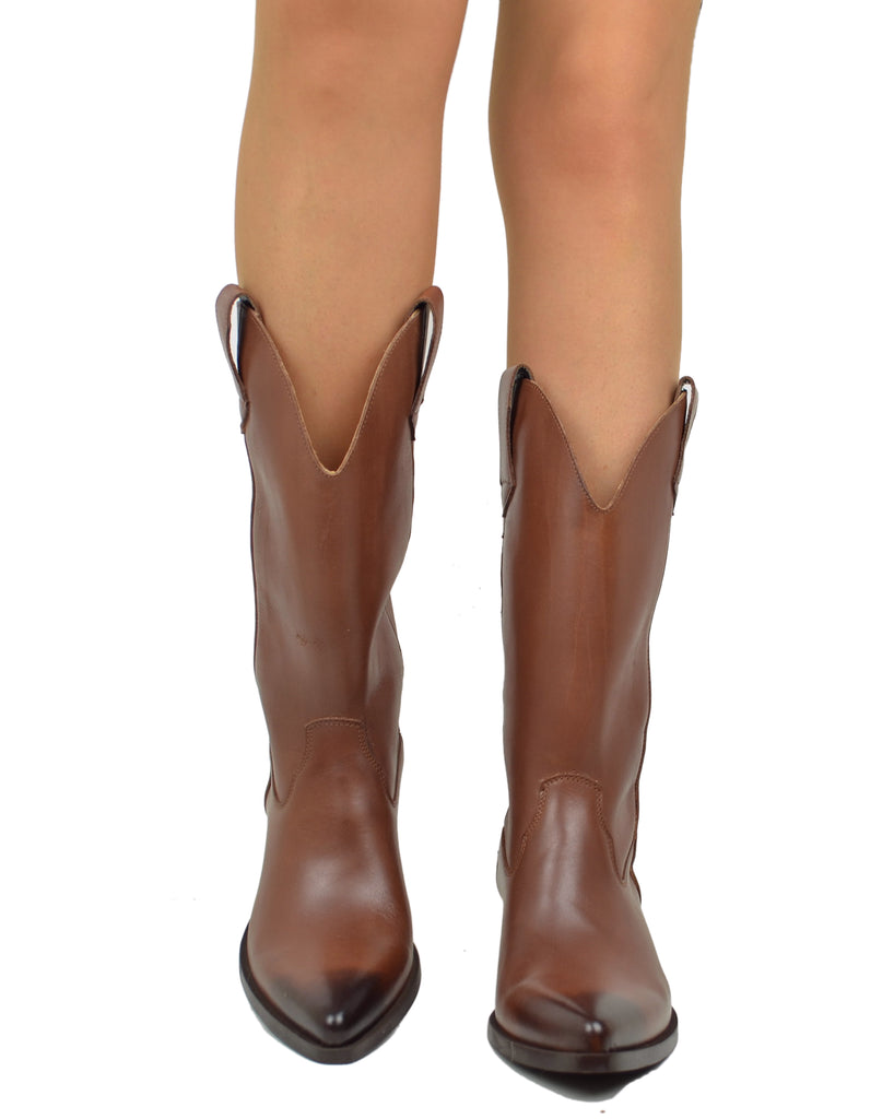Texani VERA PELLE Made in Italy Stivali da Cowboy Cuoio Lisci Camperos - 3
