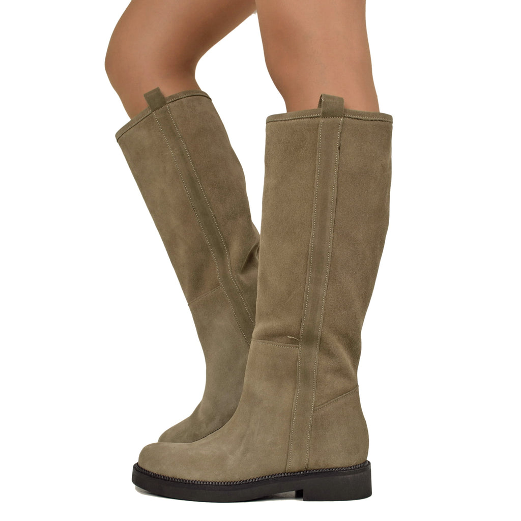 Camperos Taupe Boots in Vintage Suede Leather Made in Italy