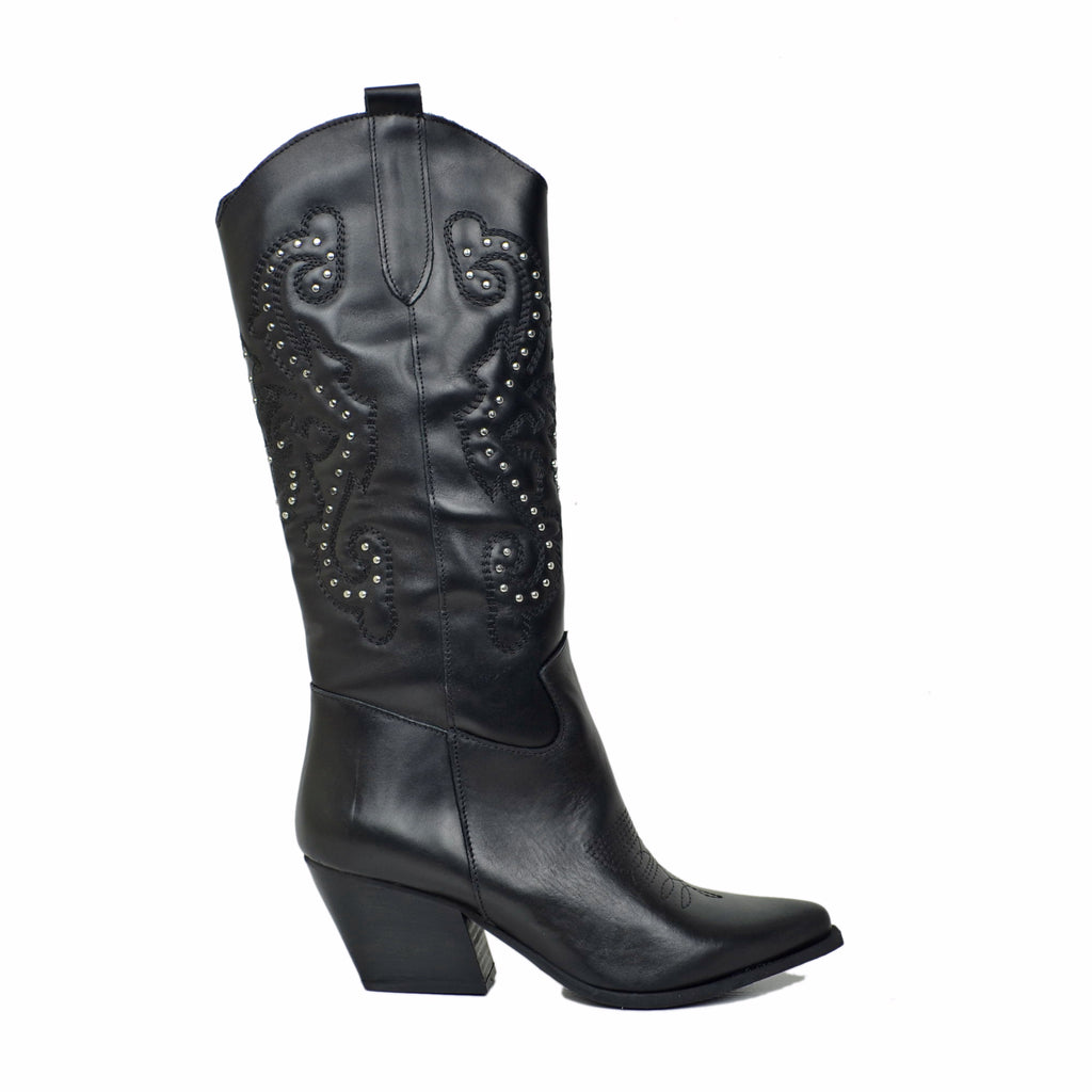 Tall Women's Texans with Embroidery and Silver Studs - 2