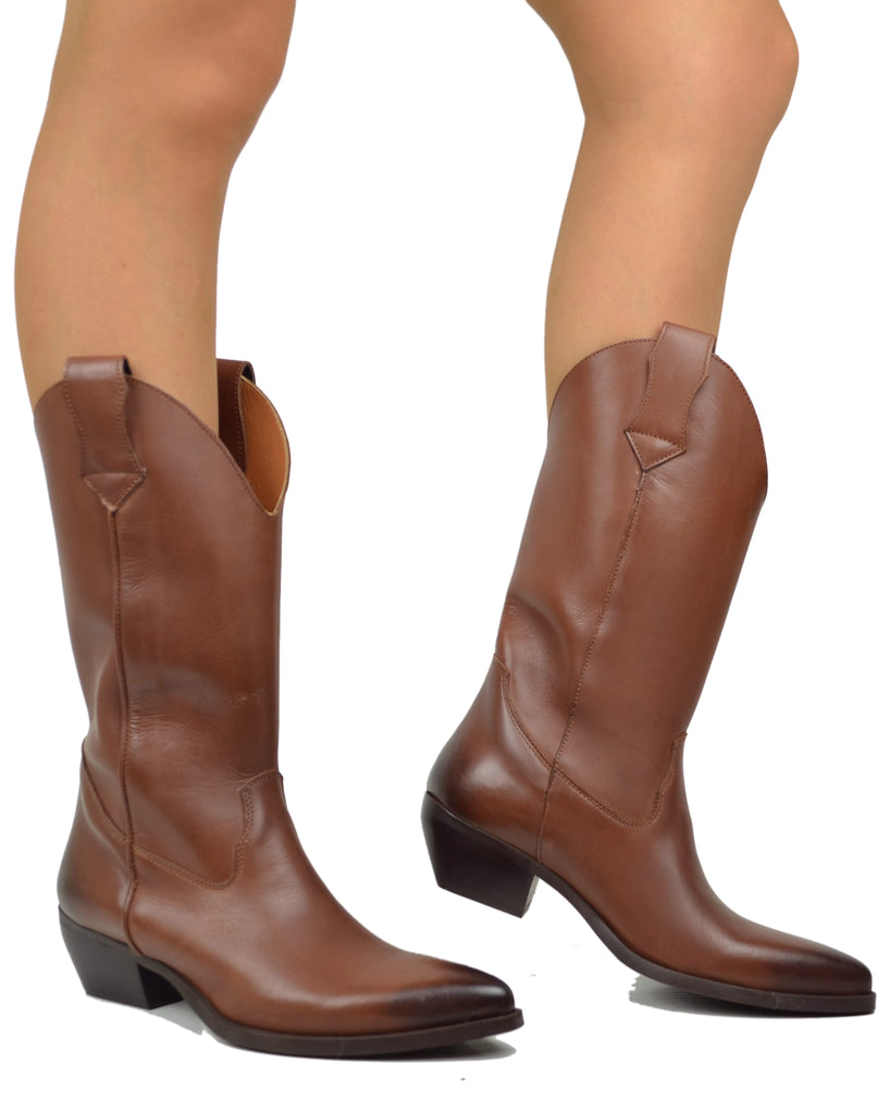 Texani VERA PELLE Made in Italy Stivali da Cowboy Cuoio Lisci Camperos - 4