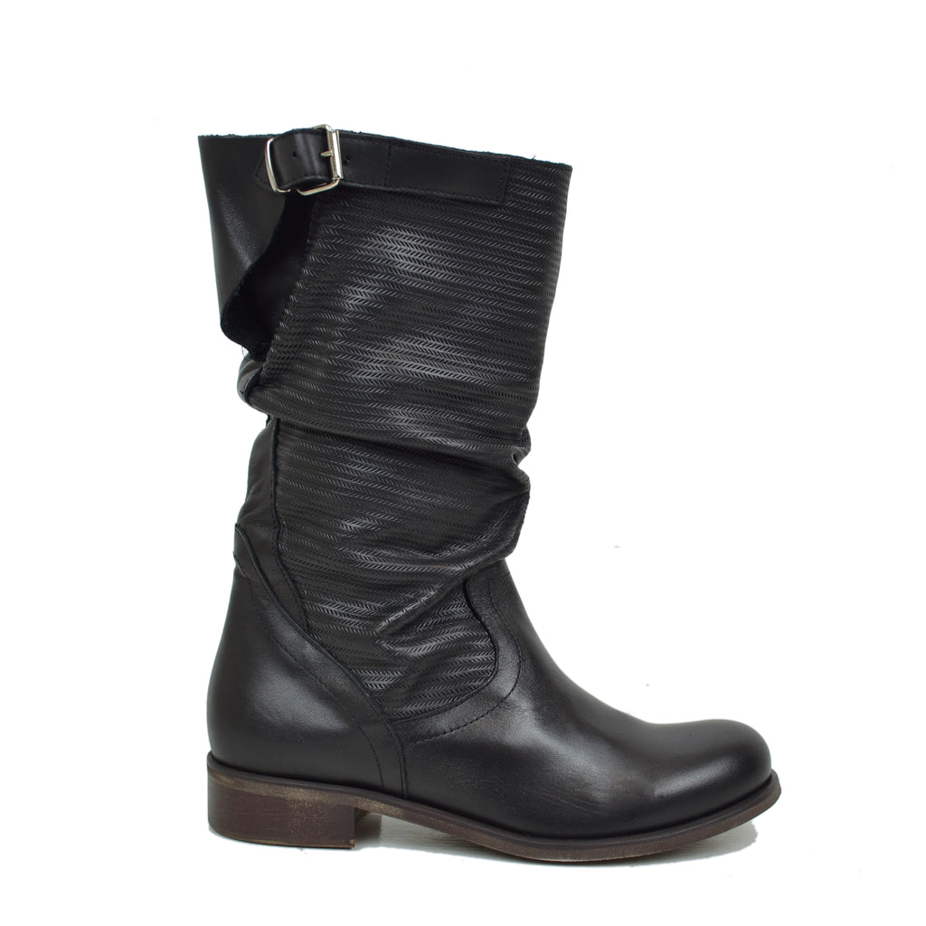 Soft Black Women's Boots in Grained Leather Made in Italy - 2