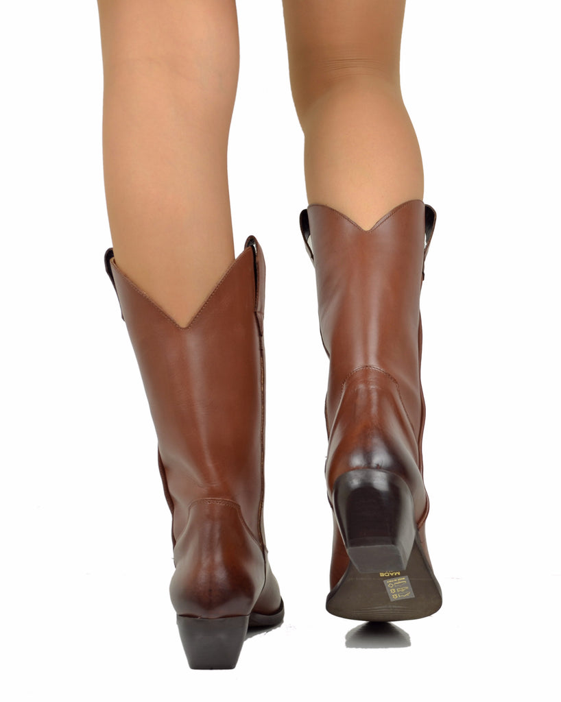 Texani VERA PELLE Made in Italy Stivali da Cowboy Cuoio Lisci Camperos - 5