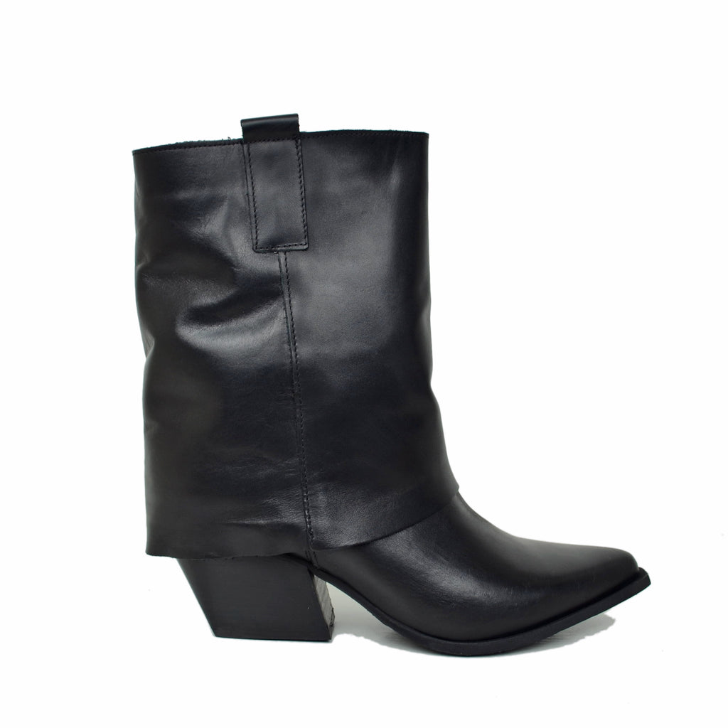 Texanini with Gaiter Medium Heel Handcrafted Genuine Leather Black - 2