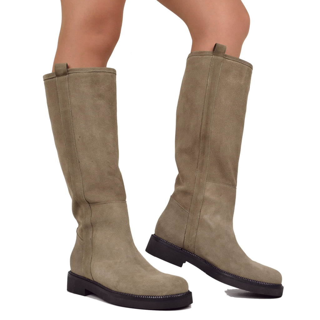 Camperos Taupe Boots in Vintage Suede Leather Made in Italy - 4
