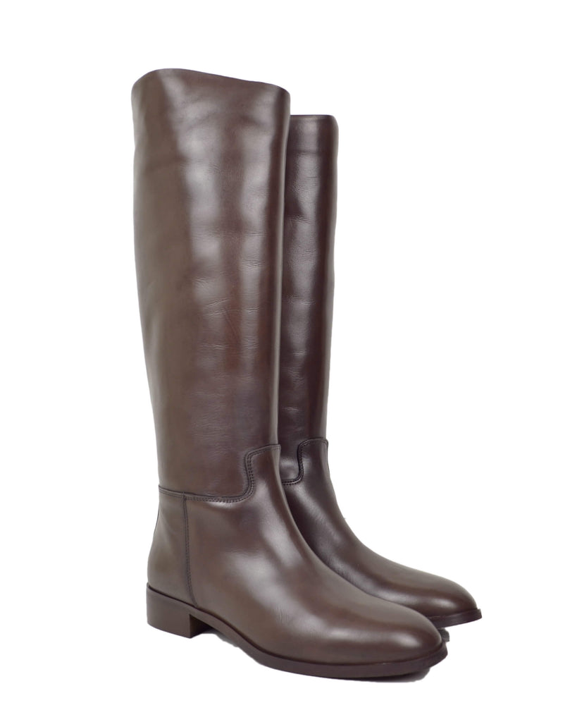 Stivali Stile Cavallerizza Eleganti Vera Pelle Tacco Basso Semirigidi Marroni - 2