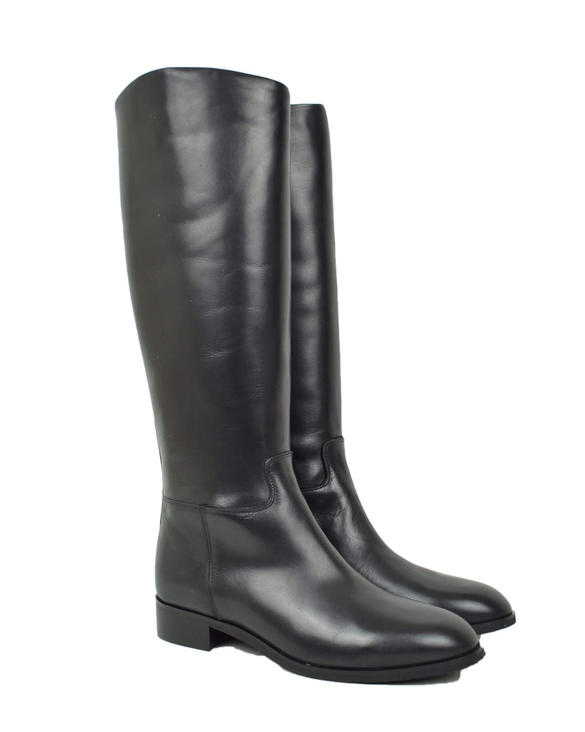 Stivali Stile Cavallerizza Eleganti Vera Pelle Tacco Basso Semirigidi Nero - 2