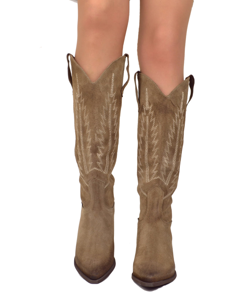 Hohe gesteppte Westernstiefel aus Wildleder in Beige Neuheiten - 3