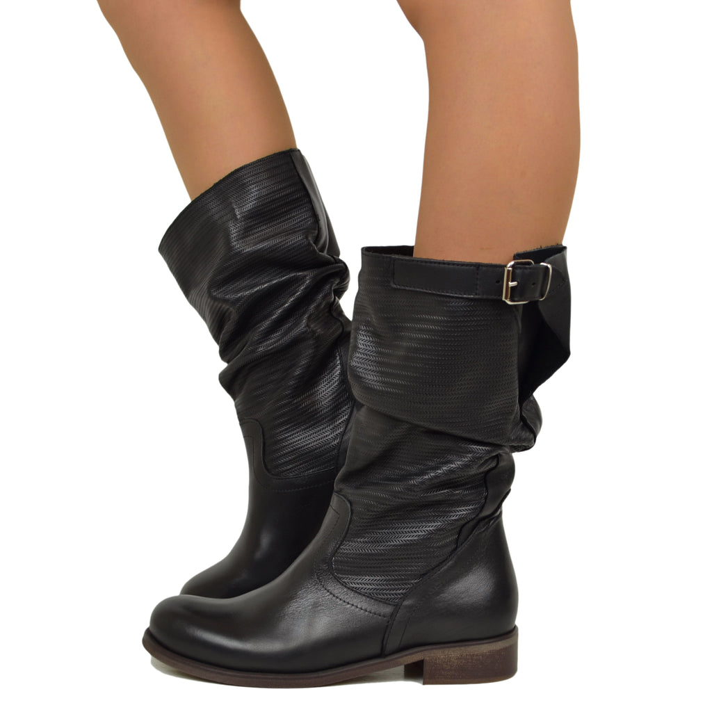 Soft Black Women's Boots in Grained Leather Made in Italy