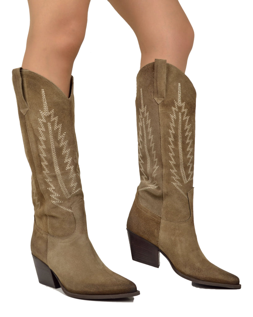 Hohe gesteppte Westernstiefel aus Wildleder in Beige Neuheiten - 4