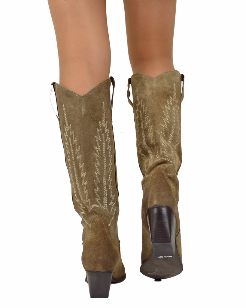 Hohe gesteppte Westernstiefel aus Wildleder in Beige Neuheiten - 5