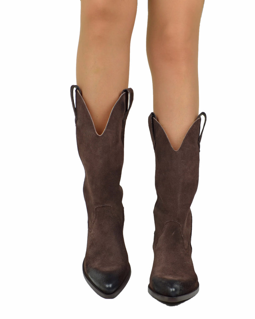 Chocolate Oiled Suede Texan Cowboy Boots - 4