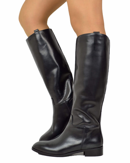 Stivali Stile Cavallerizza Eleganti Vera Pelle Tacco Basso