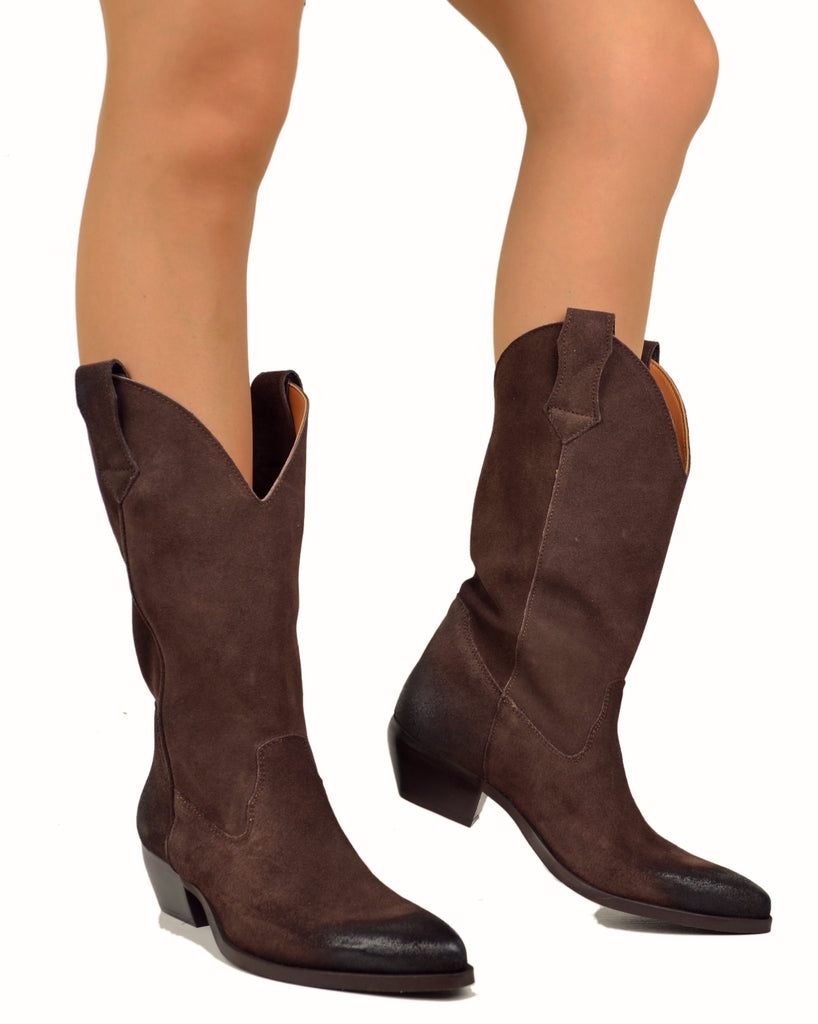 Chocolate Oiled Suede Texan Cowboy Boots - 5