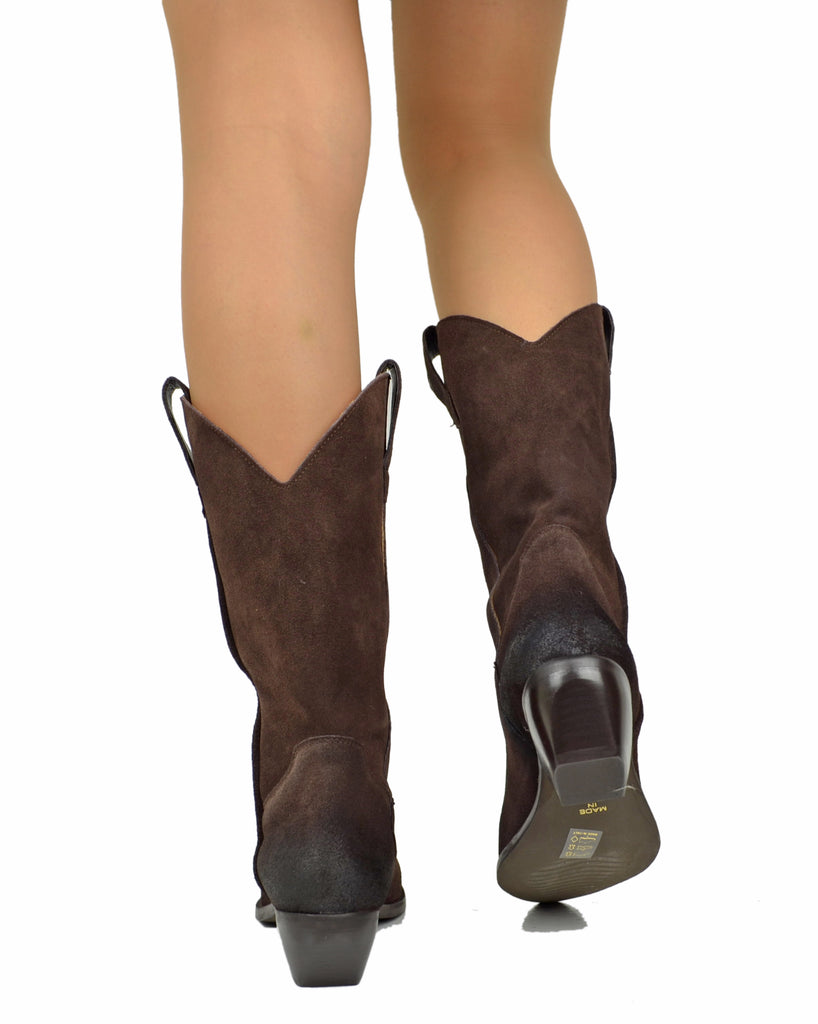 Chocolate Oiled Suede Texan Cowboy Boots - 3