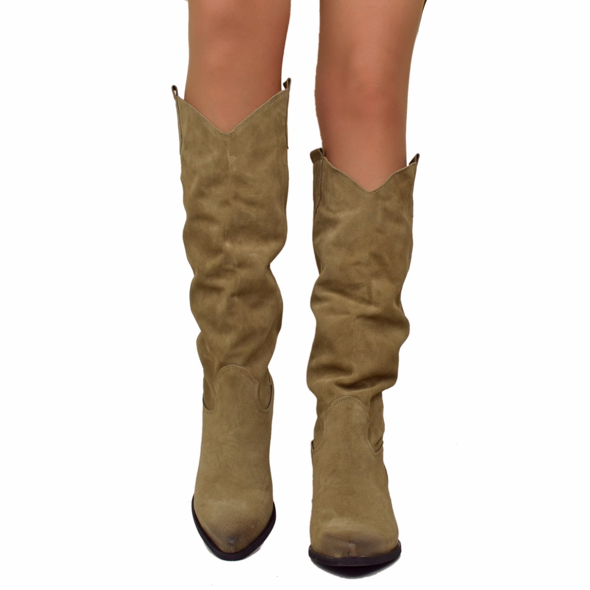 High Suede Texan Boots Strenght and Soft Leg Taupe – KikkiLine