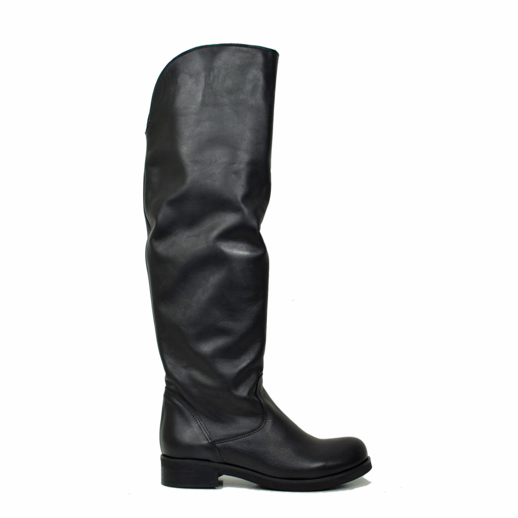 Knee-high boots in genuine leather with a soft shaft low heel and round toe - 3