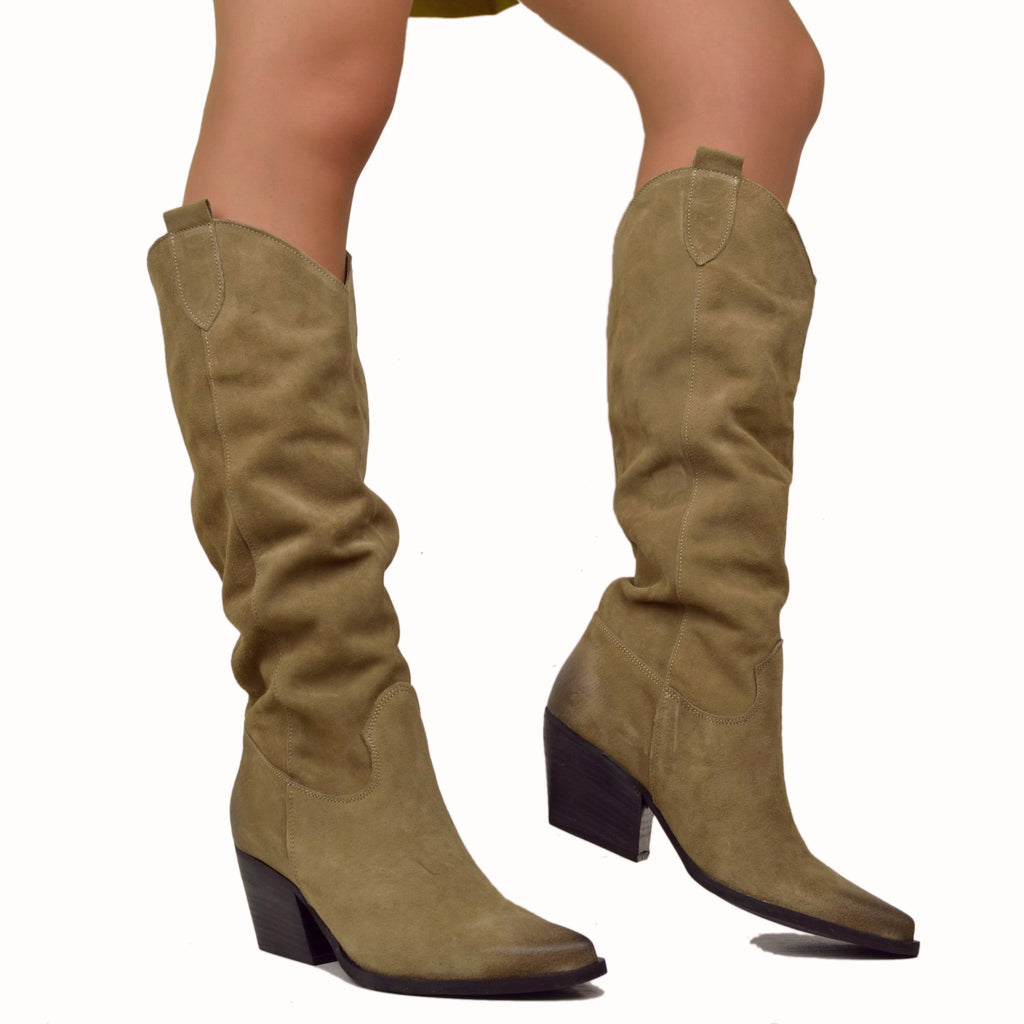 Hohe Texan Stiefel aus Wildleder mit festem und weichem Bein - 4