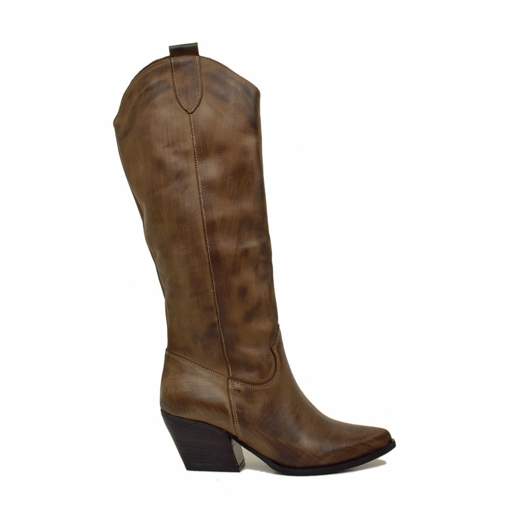 Hohe Texan-Stiefel aus schattiertem braunem Leder mit festem und weichem Schaft - 3