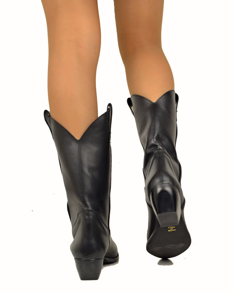 Genuine Leather Texan Boots – Made in Italy Smooth Leather Cowboy Camperos - 3