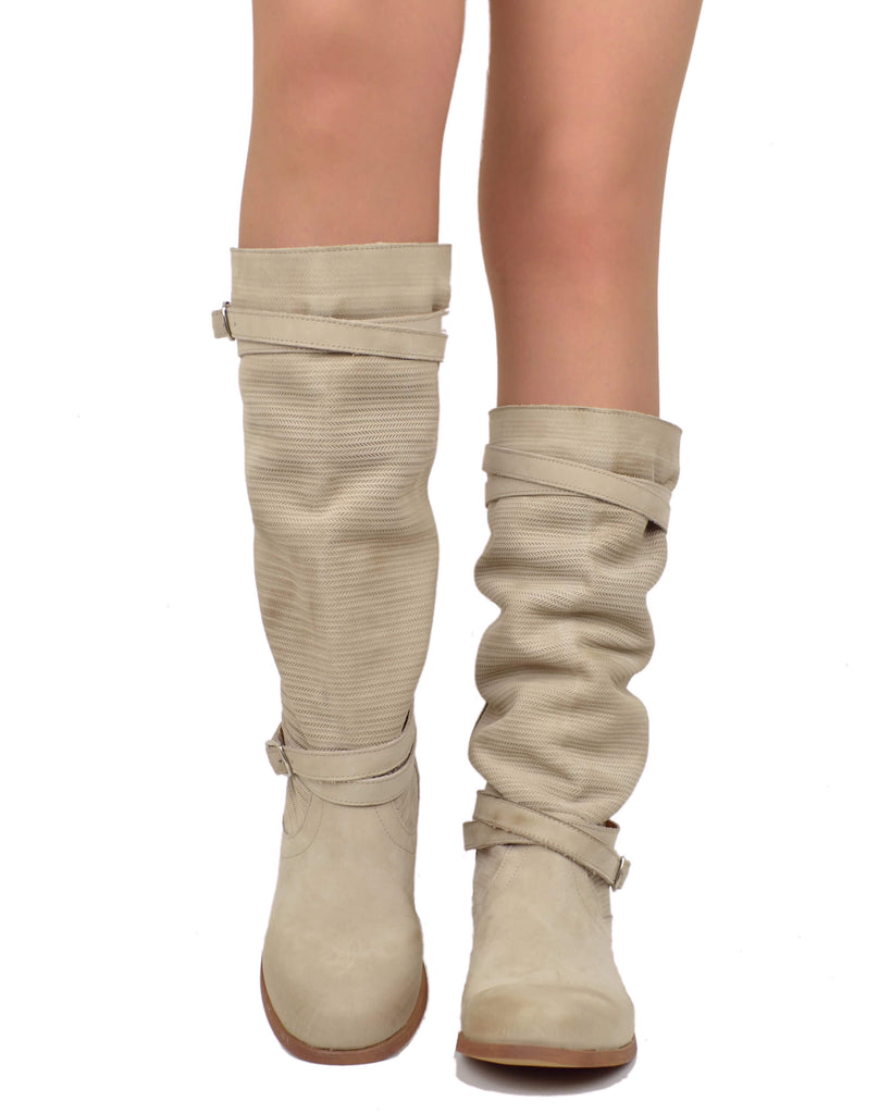 Sommer-Bikerstiefel für Damen aus gerändeltem Nubukleder in Taupe - 3