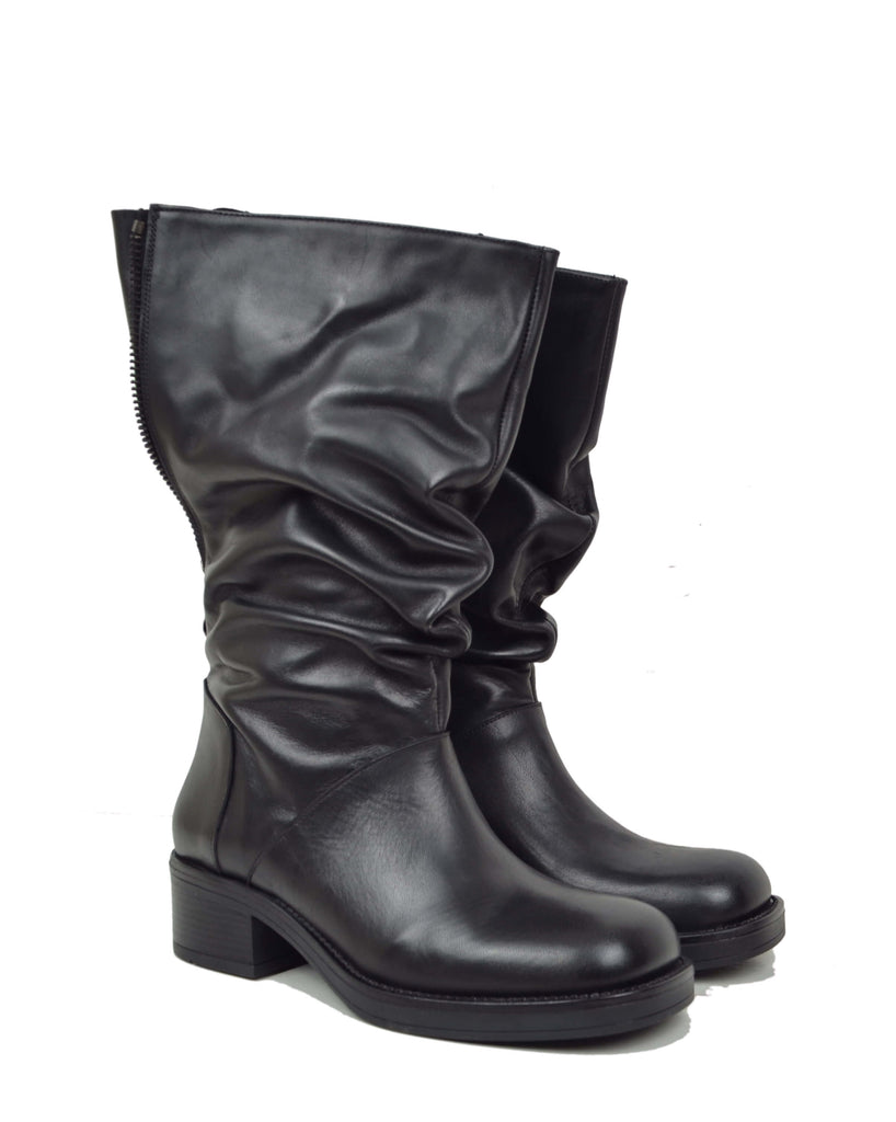 Biker Polpacci Forti Gambale Largo XL Vera Pelle Neri Zip Regolabile - 3