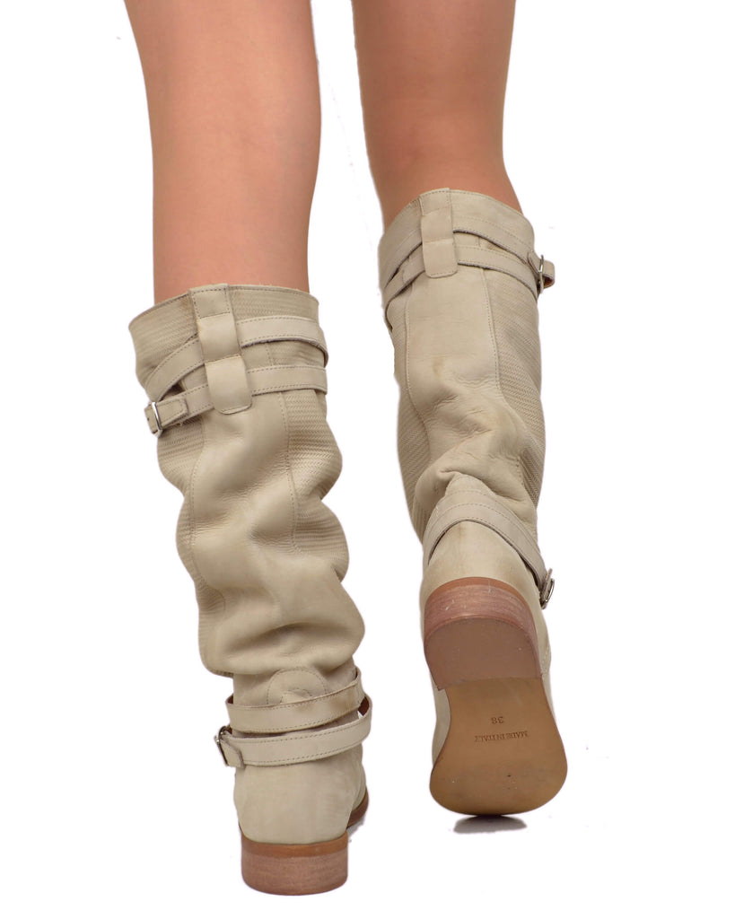 Sommer-Bikerstiefel für Damen aus gerändeltem Nubukleder in Taupe - 5