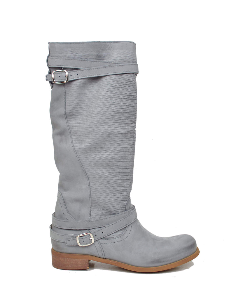 Damen Sommerstiefel Nubukleder Vintage Gerändelt Grau Made in Italy - 2