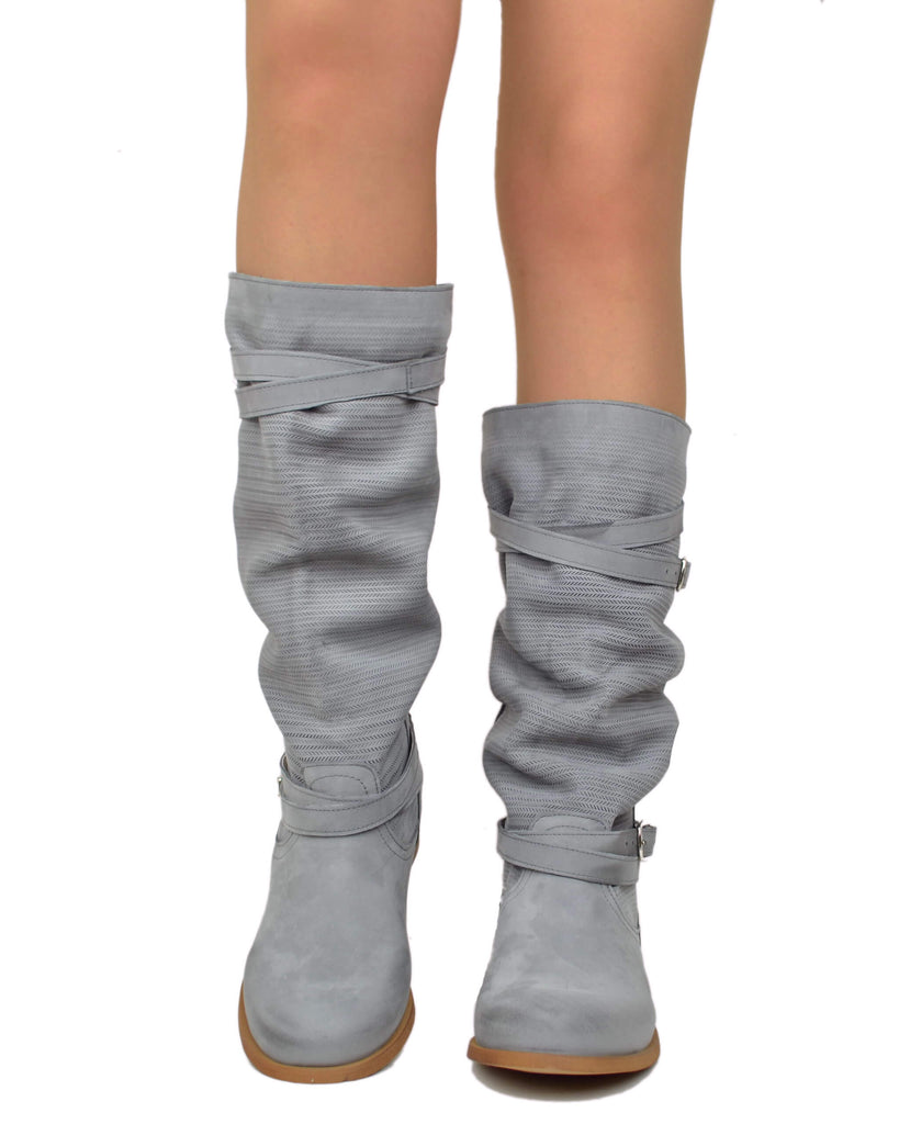 Damen Sommerstiefel Nubukleder Vintage Gerändelt Grau Made in Italy - 3