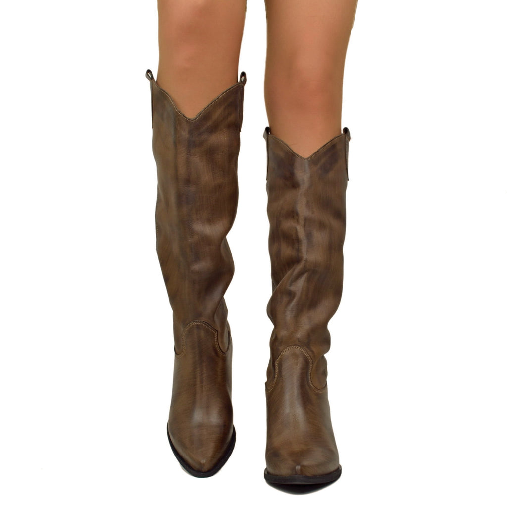 Hohe Texan-Stiefel aus schattiertem braunem Leder mit festem und weichem Schaft - 4