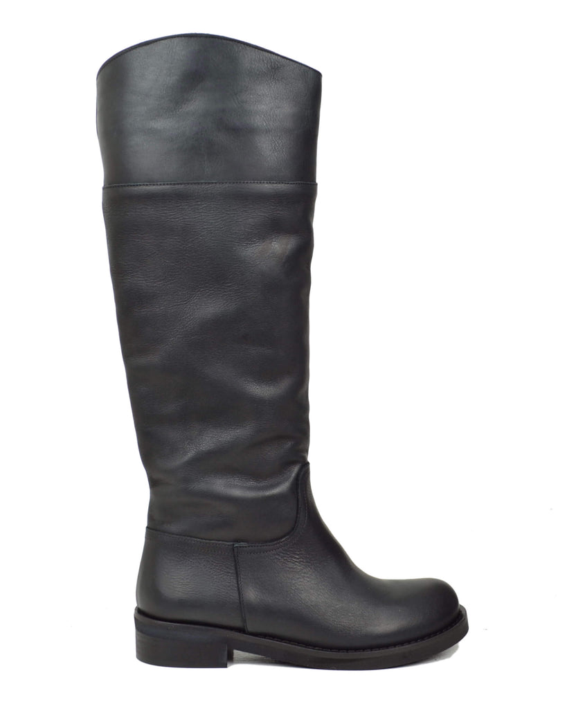 Stivali Alti Semplici Cavallerizza Semirigido Pelle Vintage Naturale Nero - 3
