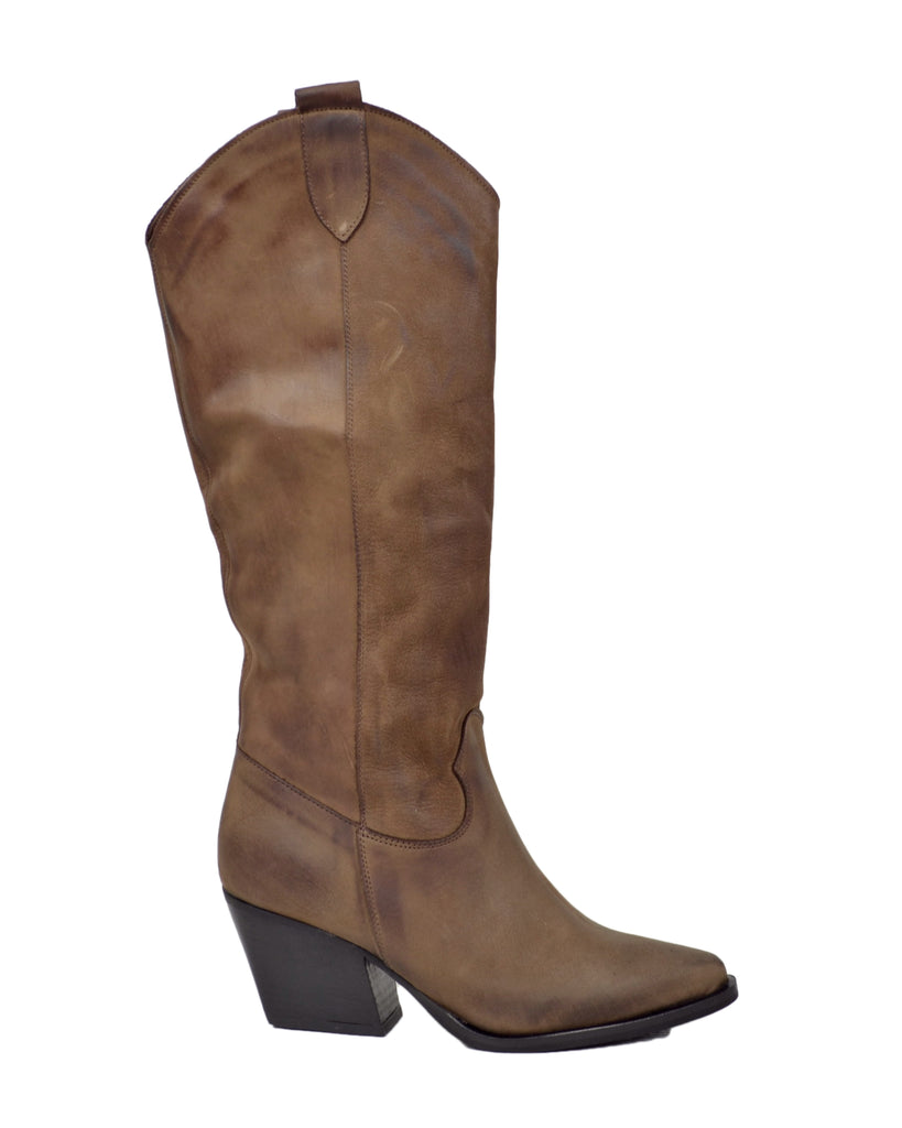 Texan Cowboy Boots in Vintage Shaded Nubuck Leather with Soft Shaft - 2