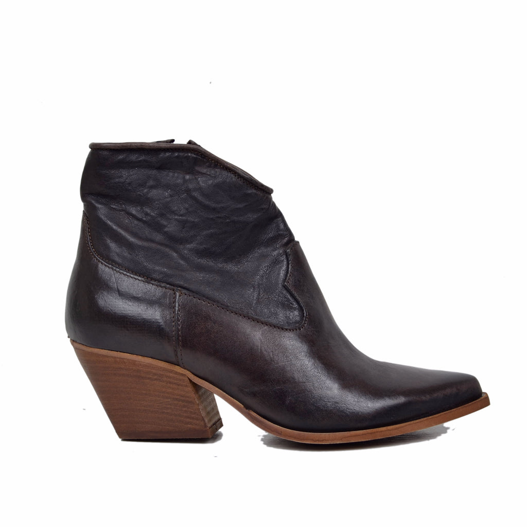 Women's Texanini Ankle Boots in Smooth Rag Leather in Dark Brown - 2