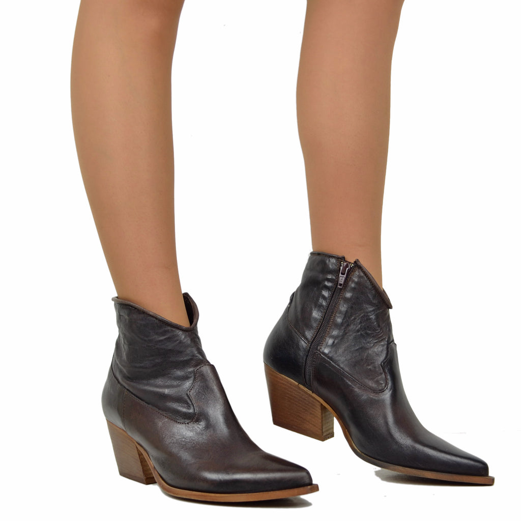 Women's Texanini Ankle Boots in Smooth Rag Leather in Dark Brown - 4