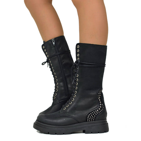 Gattinoni Anfibi Anfibi Neri Senza Lacci Stivali Anfibi Donna Neri