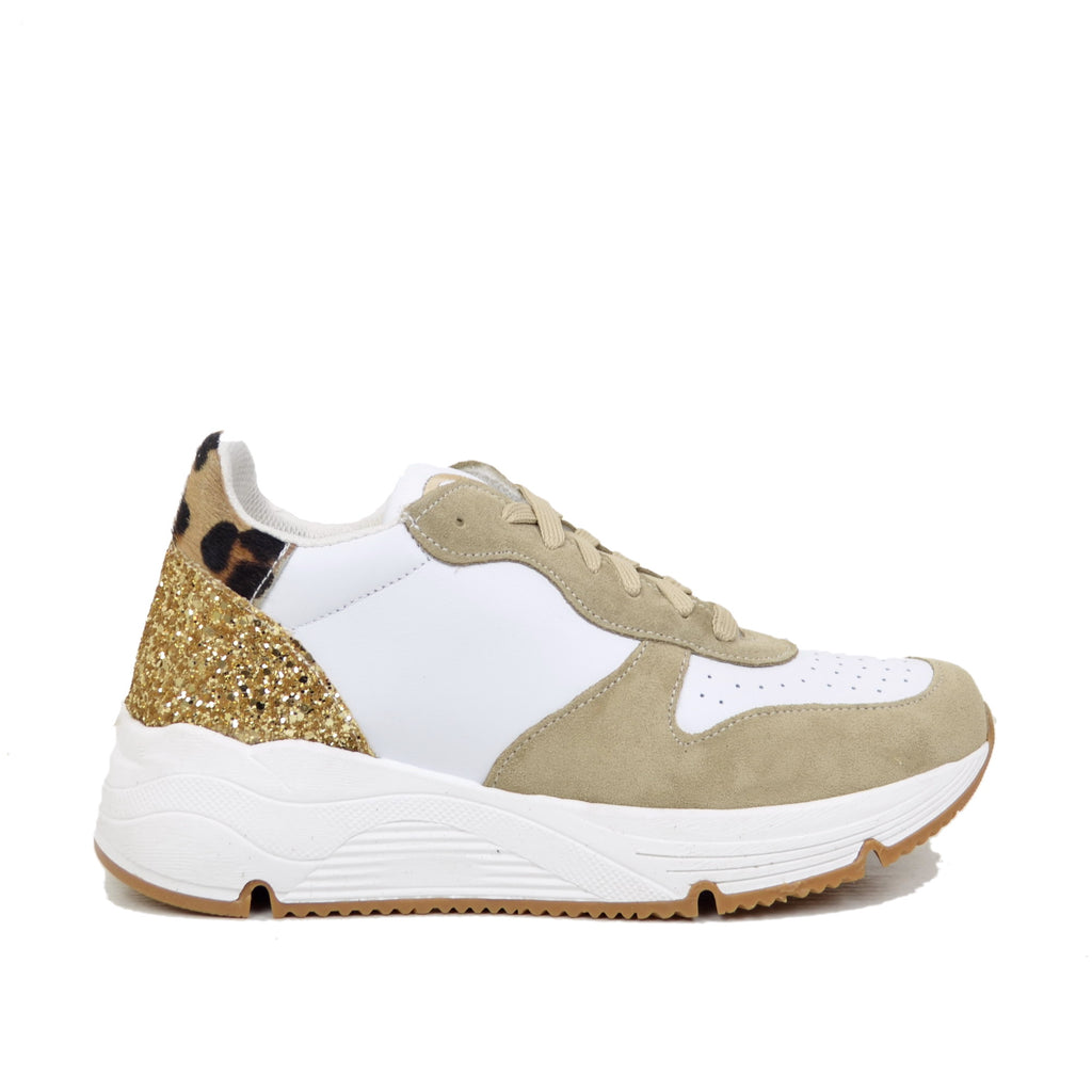 Women's Sneakers with Glitter Animal Print Suede Leather - 2
