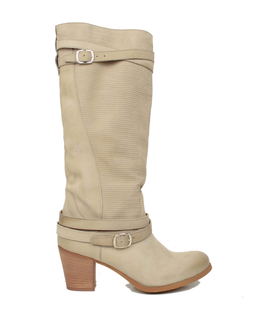 Nubuck Leather Boots – Mid Heel, Sand, Made in Italy - 2