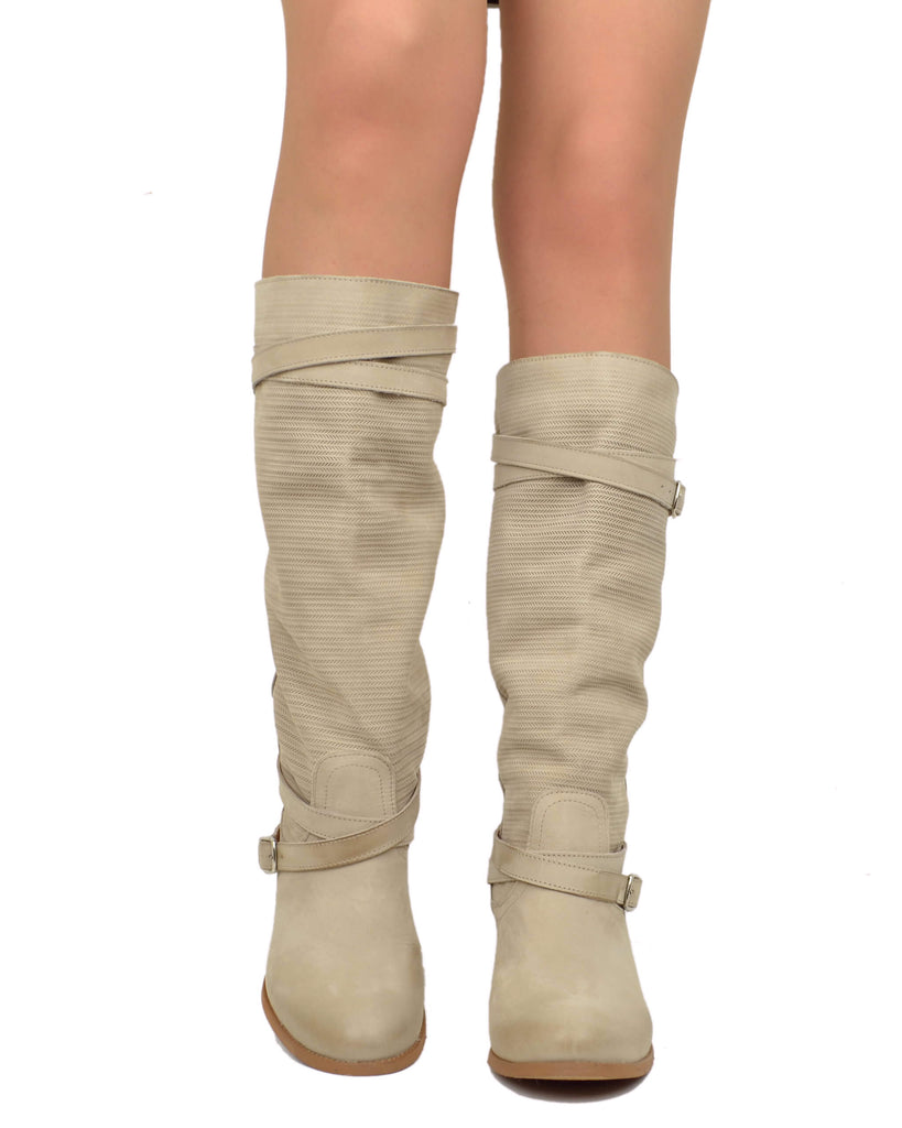 Nubuck Leather Boots – Mid Heel, Sand, Made in Italy - 4