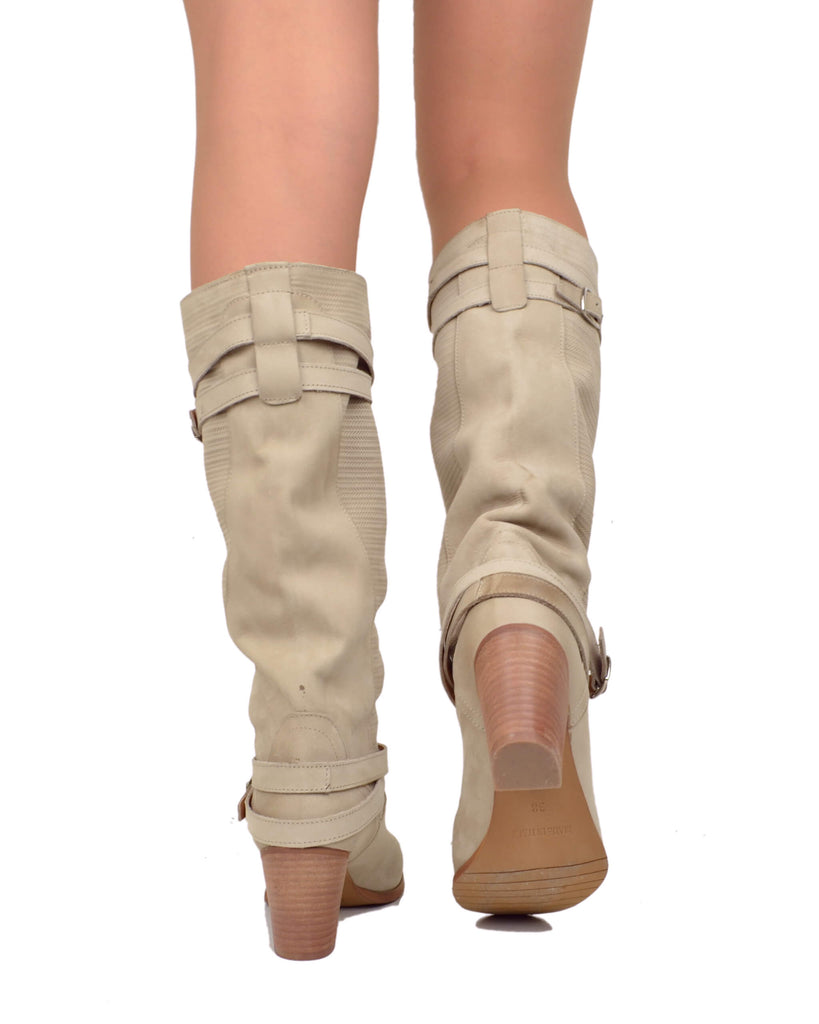 Nubuck Leather Boots – Mid Heel, Sand, Made in Italy - 3