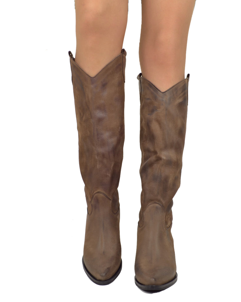 Texan Cowboy Boots in Vintage Shaded Nubuck Leather with Soft Shaft - 3
