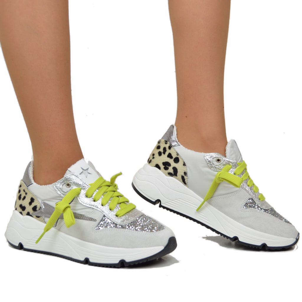 Glitter Sneakers in Animalier Suede Leather Soft Platform Bottom - 5