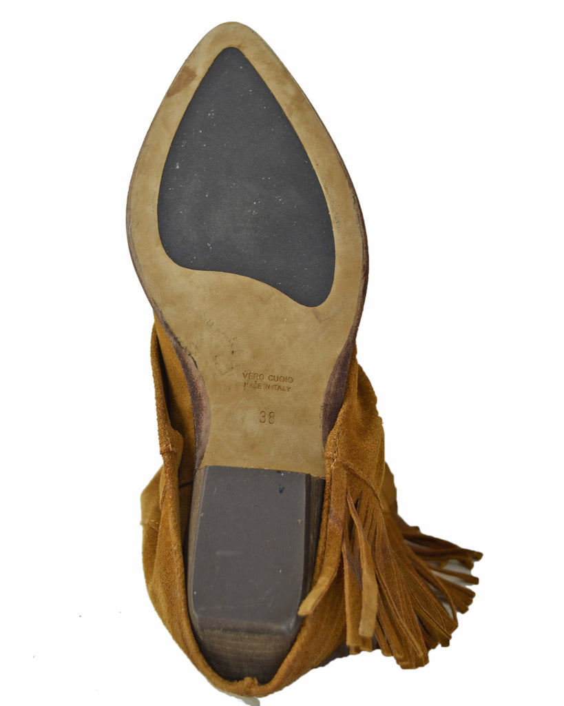Suede Leather Cowboy Boots with Gaiter and Fringes, Genuine Leather Sole, Burnt Color - 3