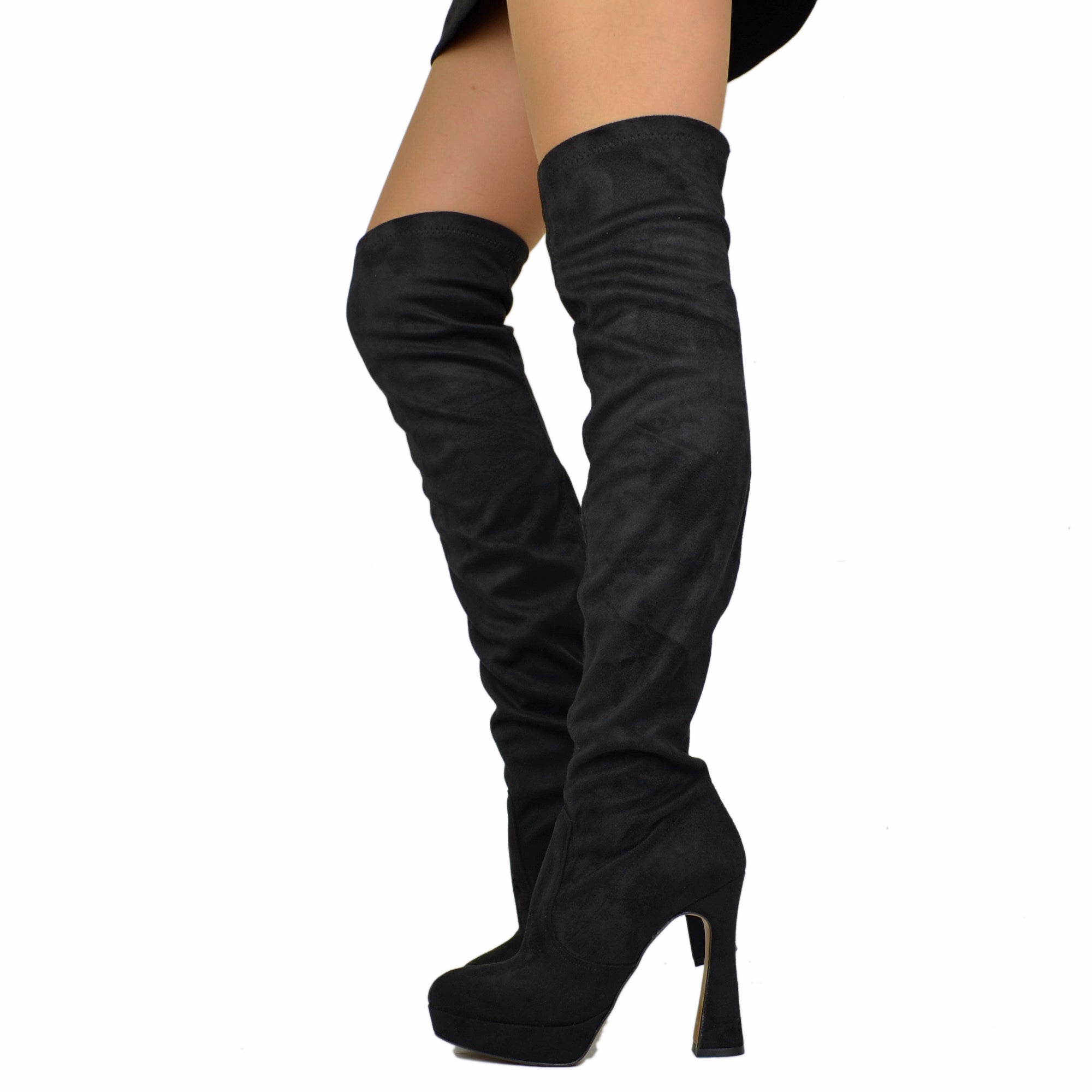 Suede Overknees Stiefel Stretch Overknee Stiefel High Heels