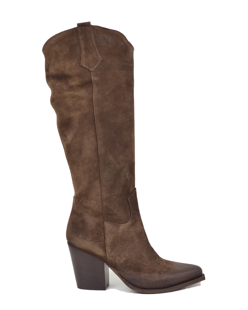 CowboyStiefel aus Wildleder mit Reißverschluss, schmalem Schaft und 8 cm Absatz Braun - 6
