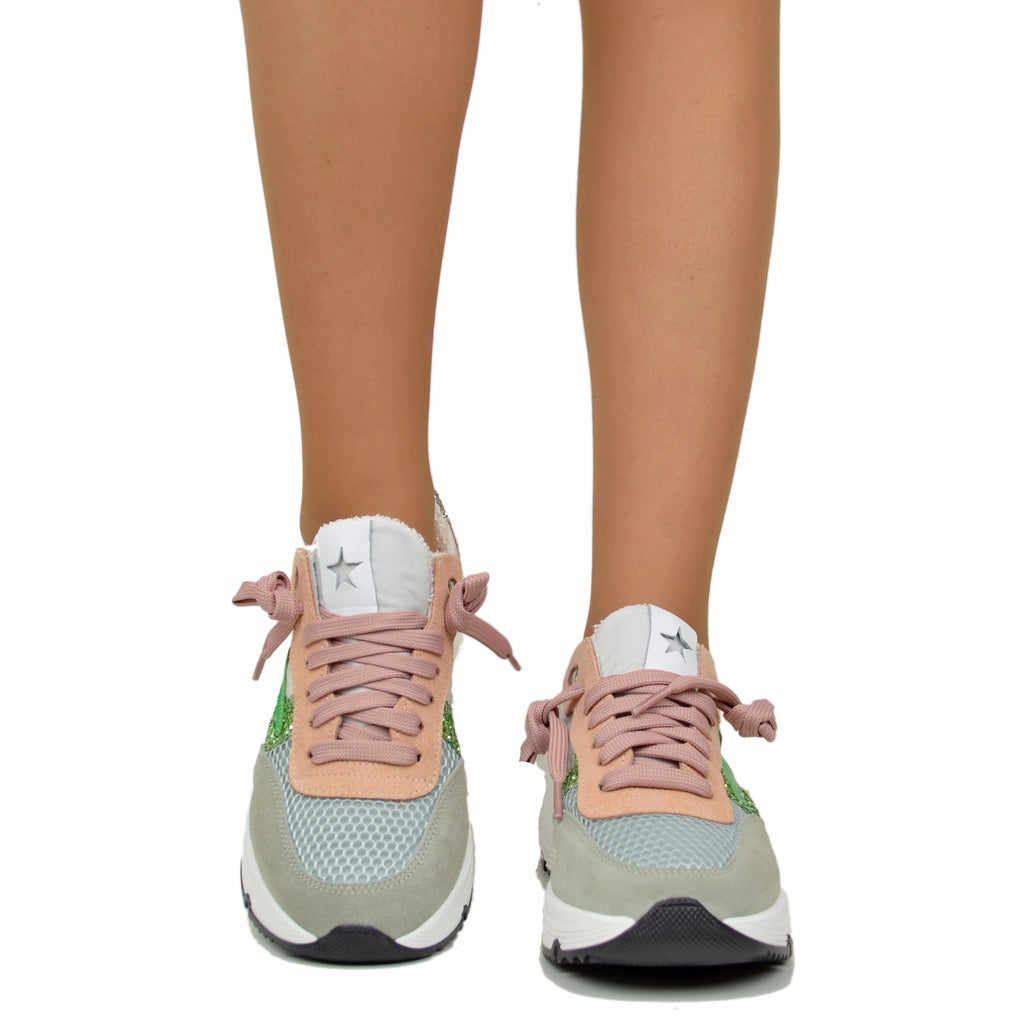 Glitter Sneakers in Suede Soft Platform Bottom Grey - 3