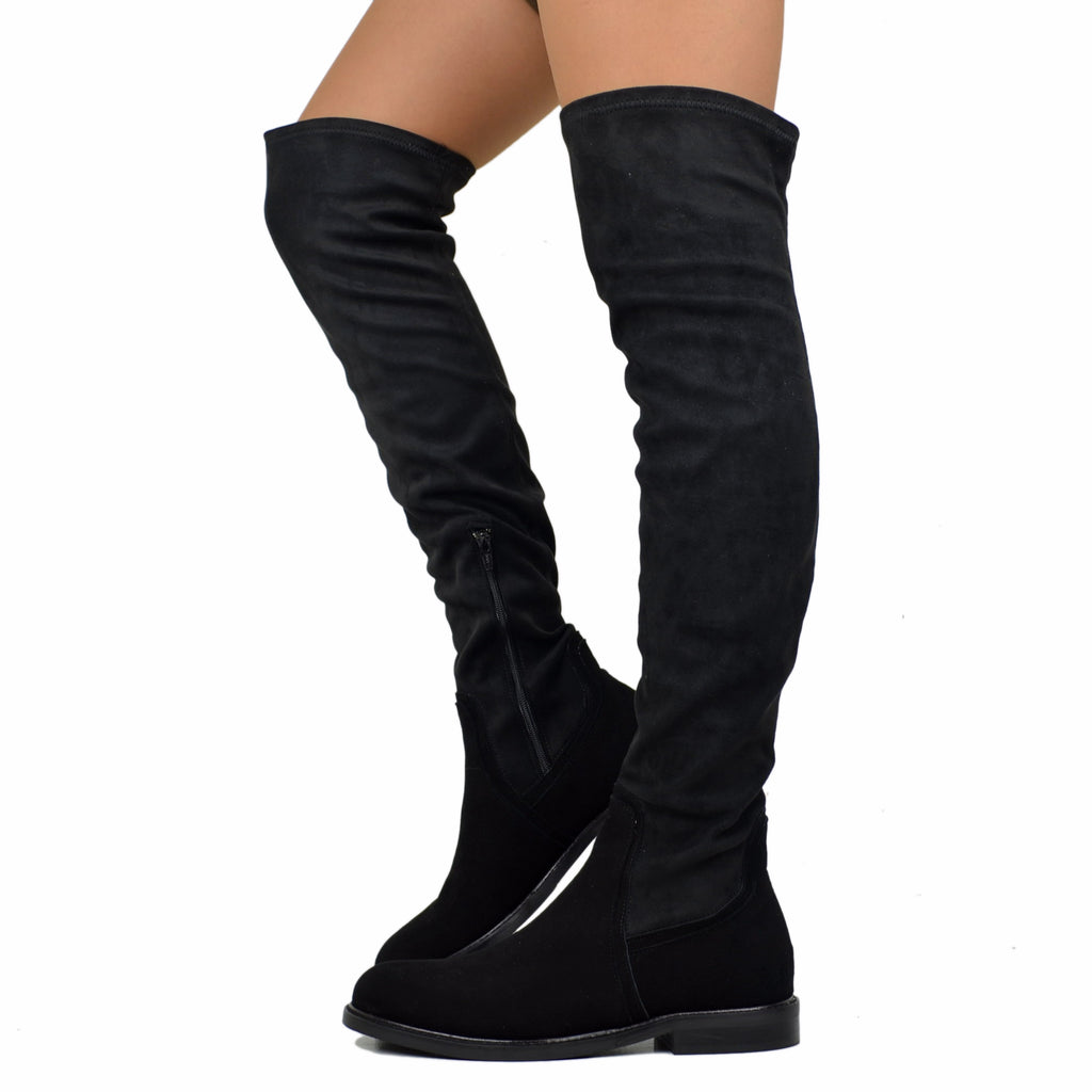 Black Stretch Overknee Boots Made in Italy
